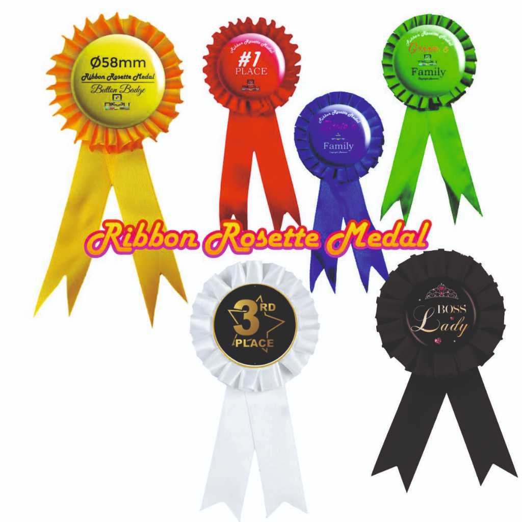 Ribbon Pin Rosette Button Pin Bunga Pin Ribbon Medal 58mm Button Badge ...