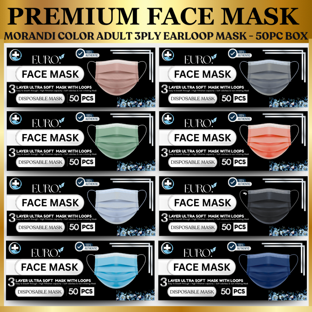 EURO. Premium Face Mask Adult Protective Highly Filter 3 Ply Layer ...