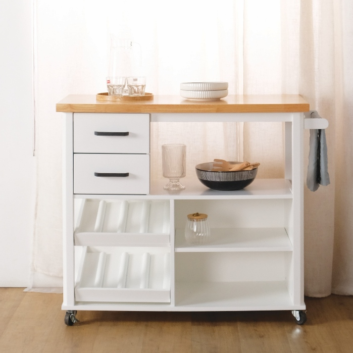 MODA Maison Kitchen Cart 1.08m 44kg Solid Rubberwood Kitchen Trolley ...