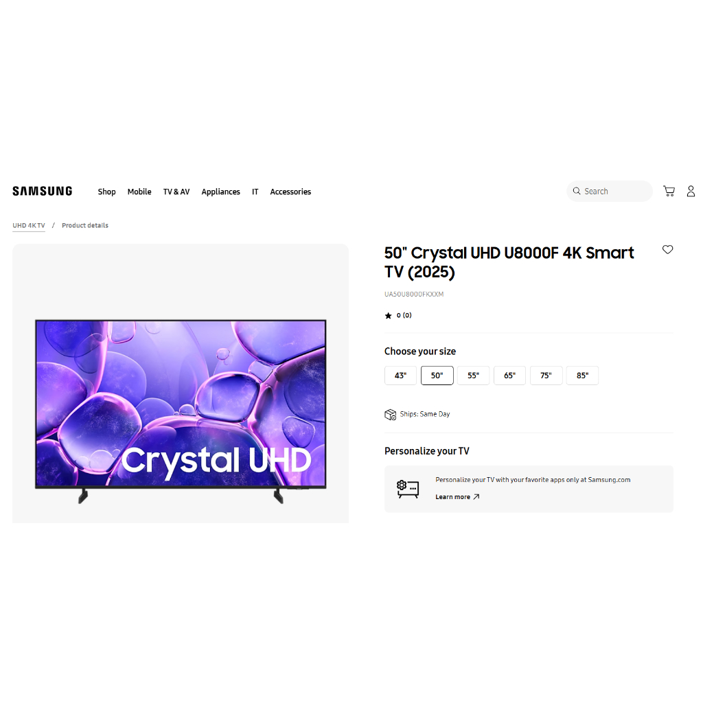 SAMSUNG 2025 NEW 43''/50"/55''/65''/75''/85'' Crystal UHD 4K Smart TV ...