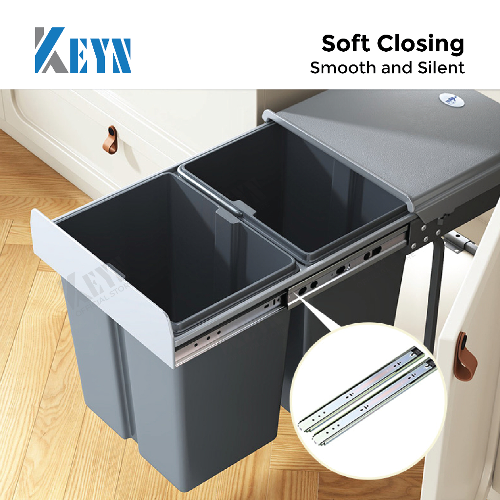 KEYN Plastic Material Kitchen Cabinet Dustbin 40L Waste Bin With Soft ...