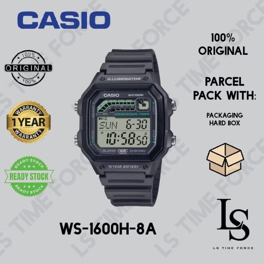 CASIO ORIGINAL WS-1600H-8A/WS-1600H-8AVDF/WS-1600H/WS1600H | Shopee ...