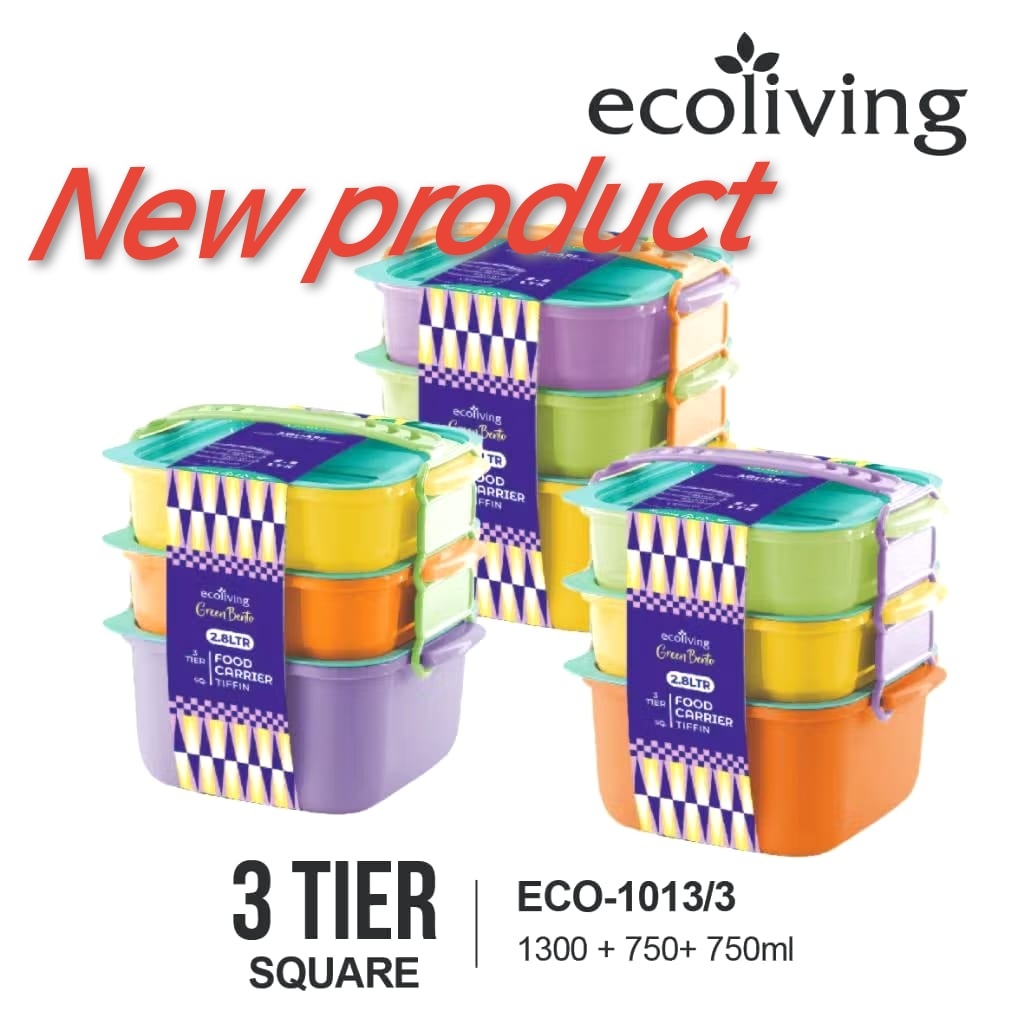 ECO living 1013/2,1013/3 square lunch box 2tier/3 tier | Shopee Malaysia