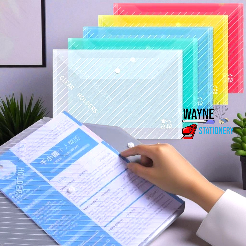 A4 Transparent Twill File Bag 5 Colour School Stationery Office ...