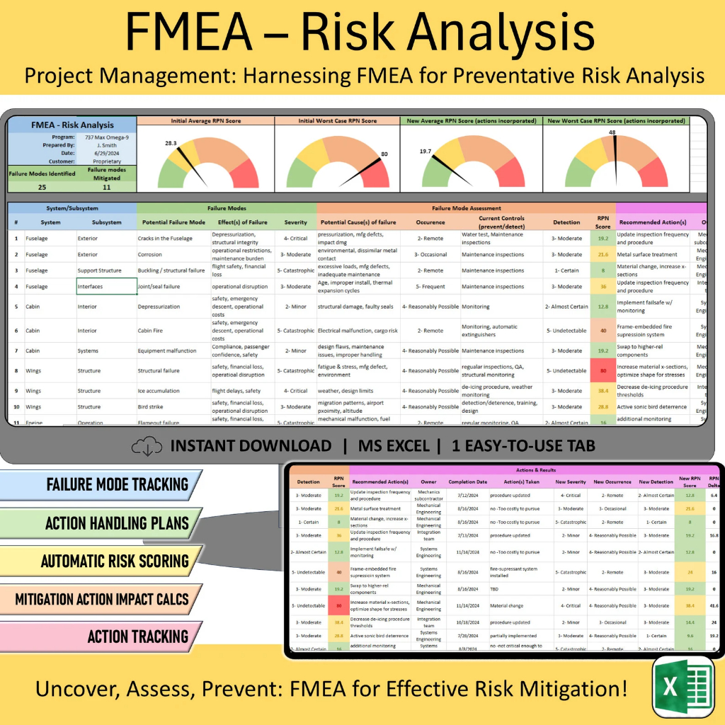 FMEA Risk Analysis Spreadsheet Excel Failure Mode Project Management ...
