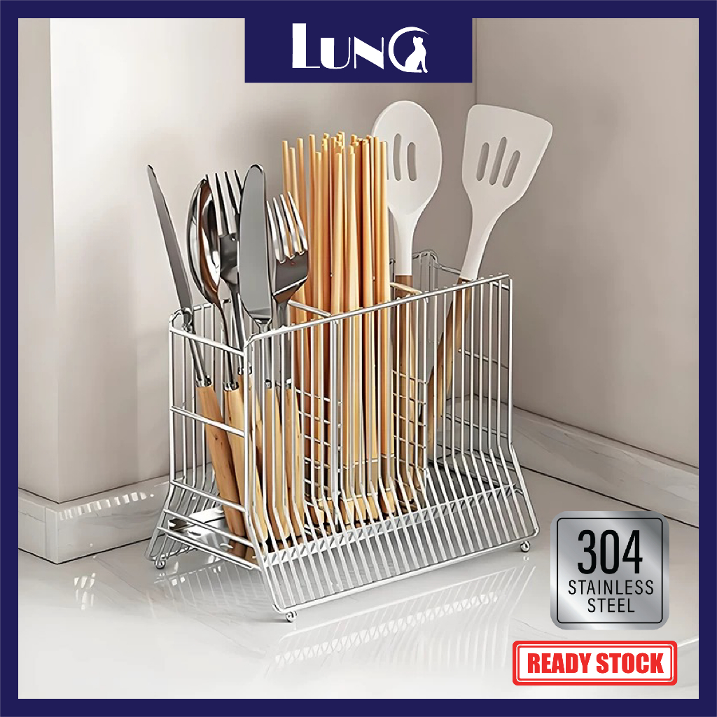 304 Stainless Steel Countertop Kitchen Utensils Cutlery Rack Drainage ...