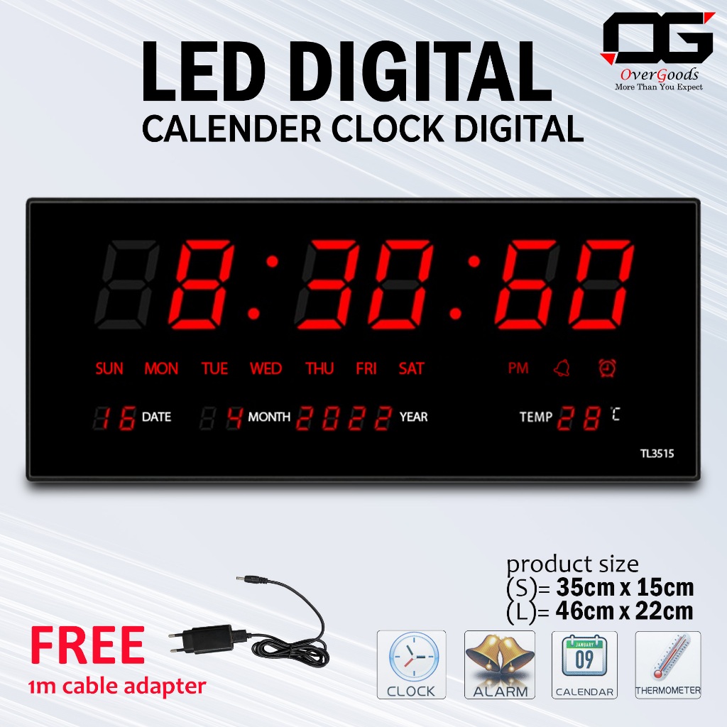 LED Digital Glass Jam Meja LED Wall Clock Calendar Date Temperature ...