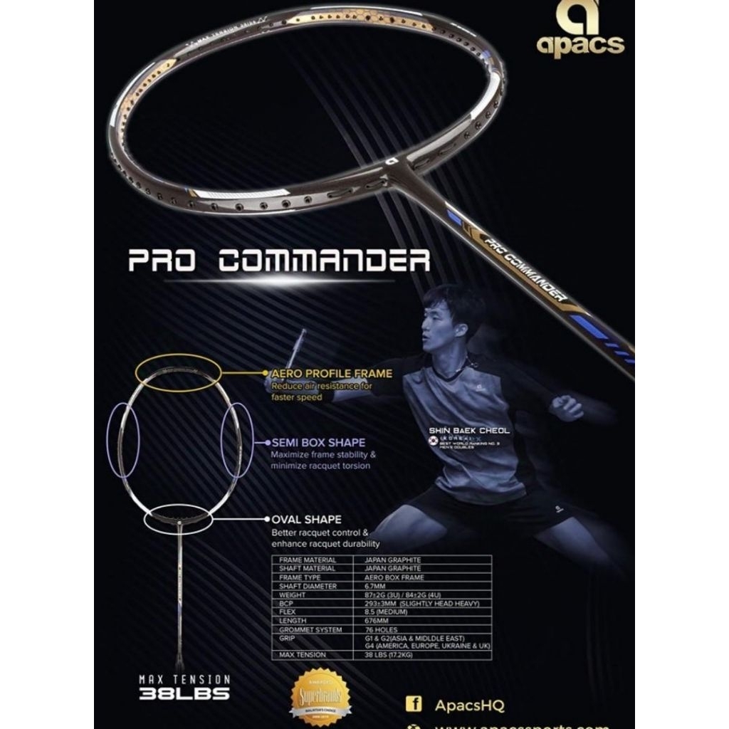 HIGH END APACS PRO COMMANDER 4U SHIN BAEK CHEOL BADMINTON RACKET ...