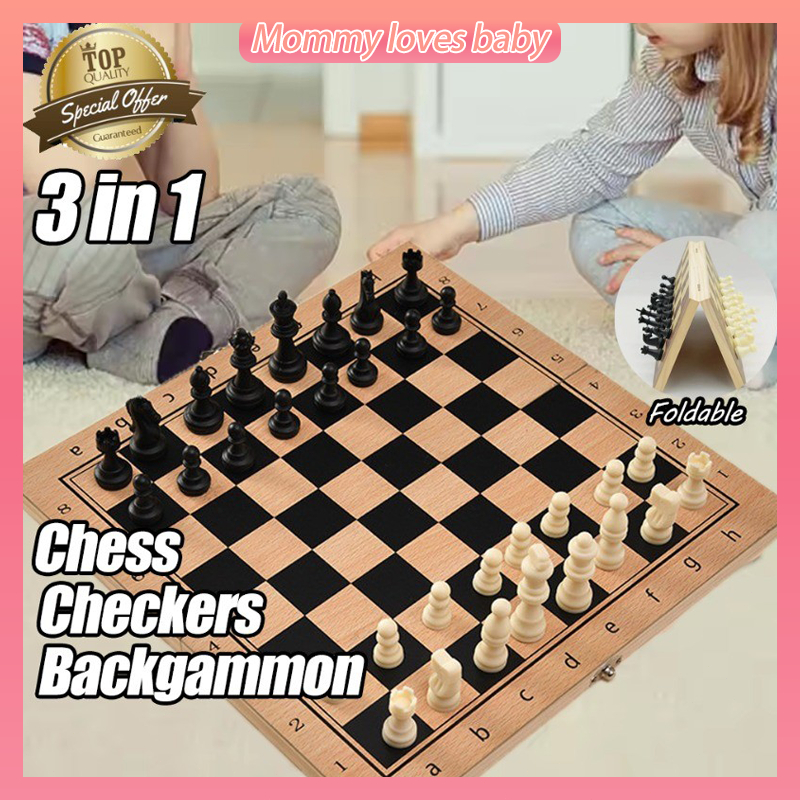 Foldable Chess Set 3 in 1 Wooden International Chess Game Catur Set ...