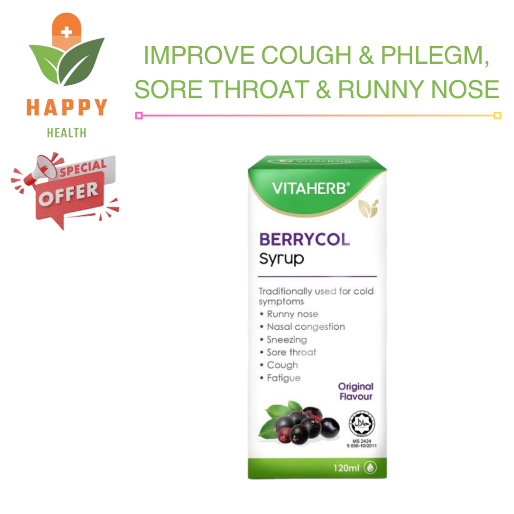 [ Exp 5/2027 ] Vitaherb Berrycol Syrup 120ML - For Relief of Prolong ...