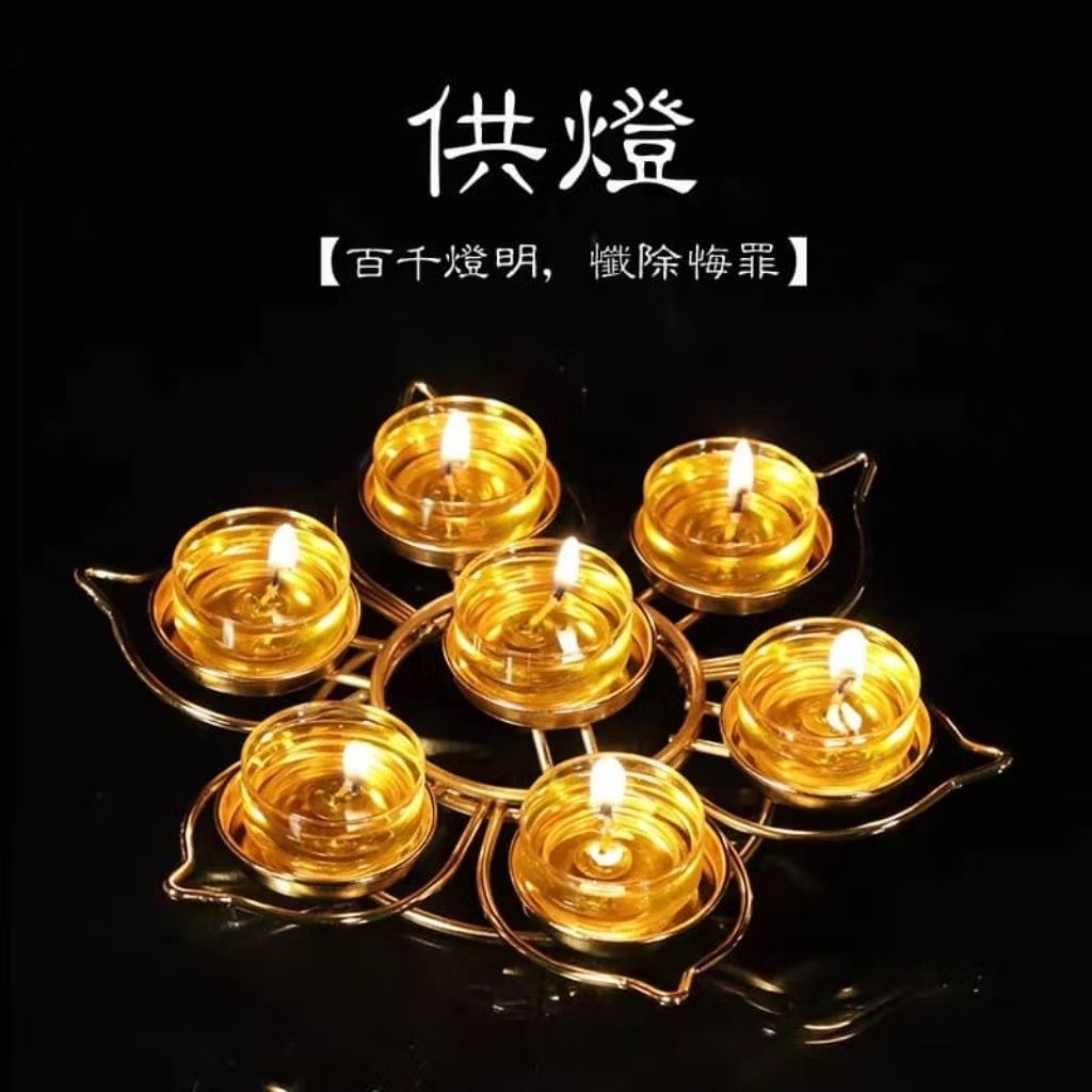 KL[ 𝐑𝐄𝐀𝐃𝐘 𝐒𝐓𝐎𝐂𝐊 ]七彩酥油灯4小时莲花灯家用蜡烛无烟 供佛灯 佛堂灯盏七色长明灯 七星莲花灯 Lotus Candle ...