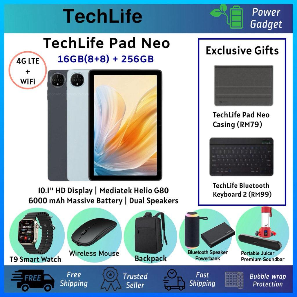 TechLife Pad Neo LTE 16GB(8+8)RAM+256GB |10.1 HD Display |Mediatek ...