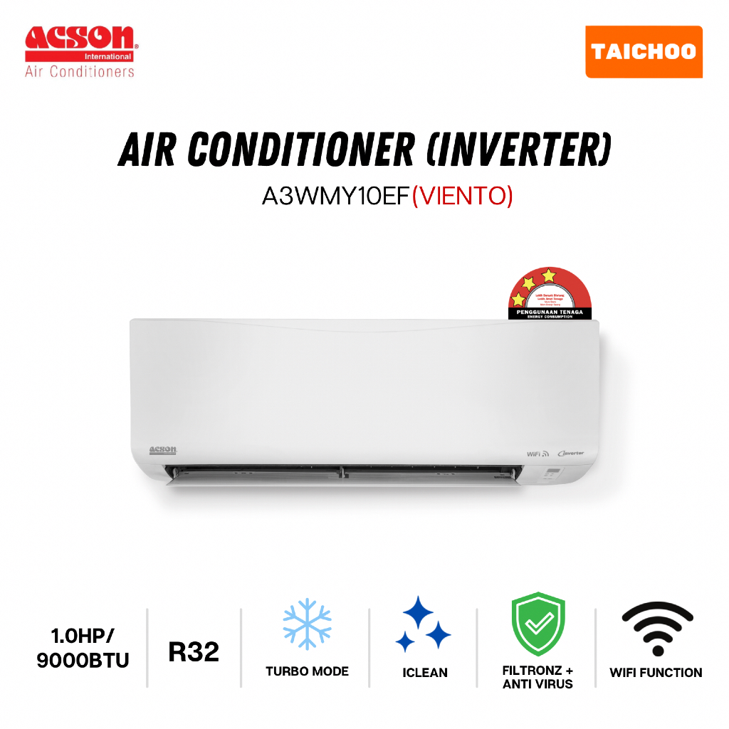 Acson Wall Mounted Air Conditioner Inverter - VIENTO (1.0HP/9000BTU ...