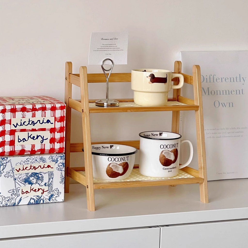 2 Layer Table Storage Rack Rak Buku Almari Imitation Rattan Storage ...