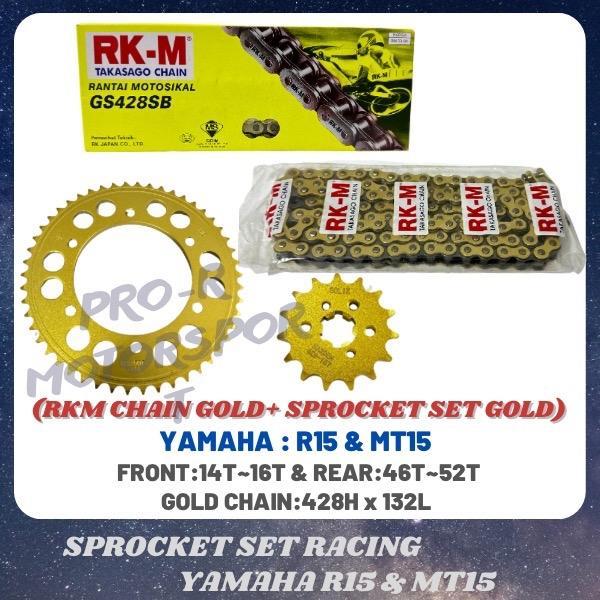 YAMAHA R15/MT15 V3 428 RKM Gold Chain & Sprocket Set (Sekali Rantai RKM ...