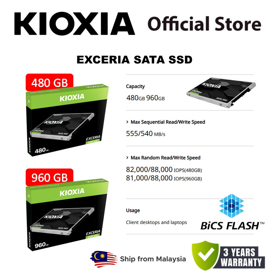KIOXIA Exceria SATA SSD (480GB_960GB) R555/W540 Mb/s | Shopee Malaysia