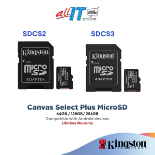 Kingston Canvas Select Plus microSD Memory Card 100MB/s / 150MB/s Class 10 UHS-I Card (SDCS2 / SDCS3) (64GB/128GB/256GB)