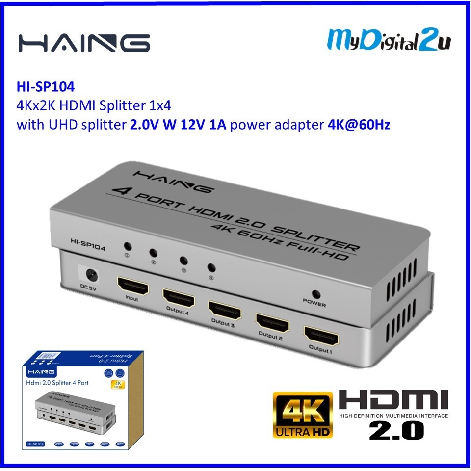 HAING HI-SP104 4Kx2K HDMI Splitter 1x4 1 in 4 out 4K with UHD splitter ...