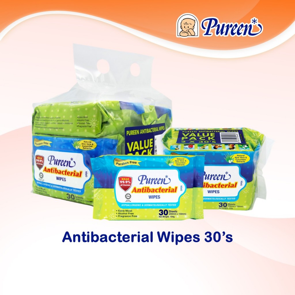 Pureen Antibacterial Wipes (30's) - Fragrance Free | Shopee Malaysia