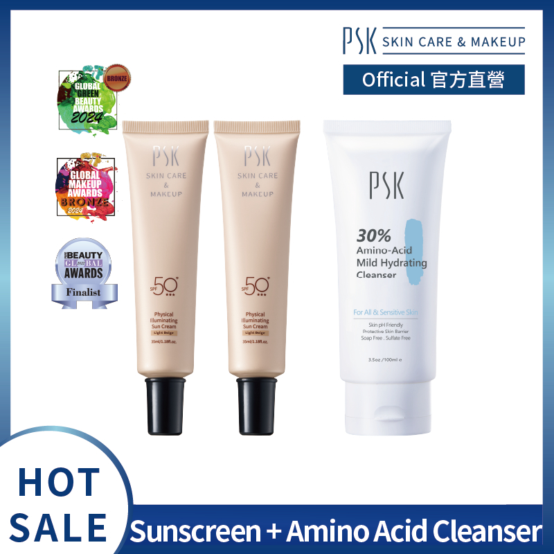PSK Skincare & Makeup|Physical Sun cream SPF50 35ml x2+30% Amino-Acid ...