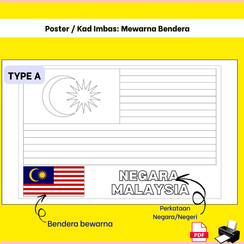 Poster Bendera Malaysia & Negeri PDF – Kad Imbas, Mewarna, Merdeka ...