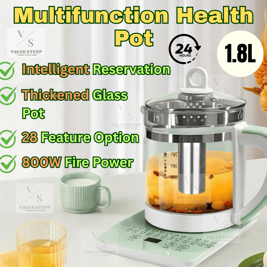 1.8L Portable Health Pot Electric Glass Kettle Multi-Function Cooker ...