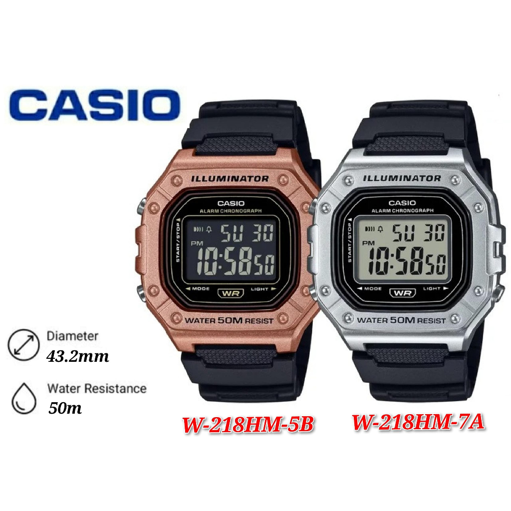 Casio Digital Men's Watch W-218HM-5B Resin Band Resin Glass Battery Li