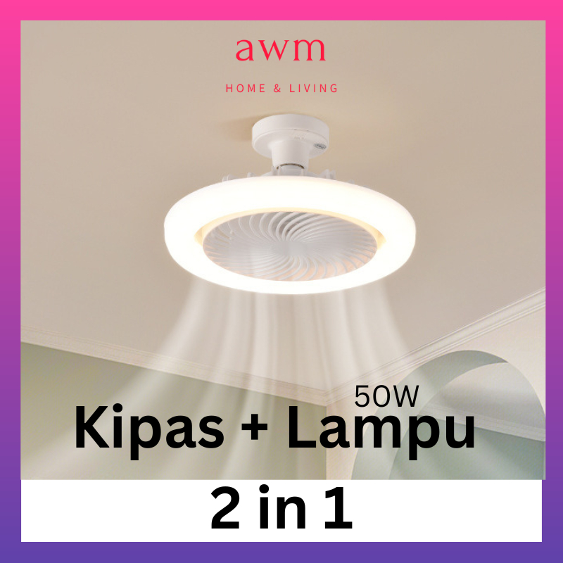 AWM Ceiling Fan with Lights Fan Lamp 50W E27 Base Round Mini Fan Lamp ...