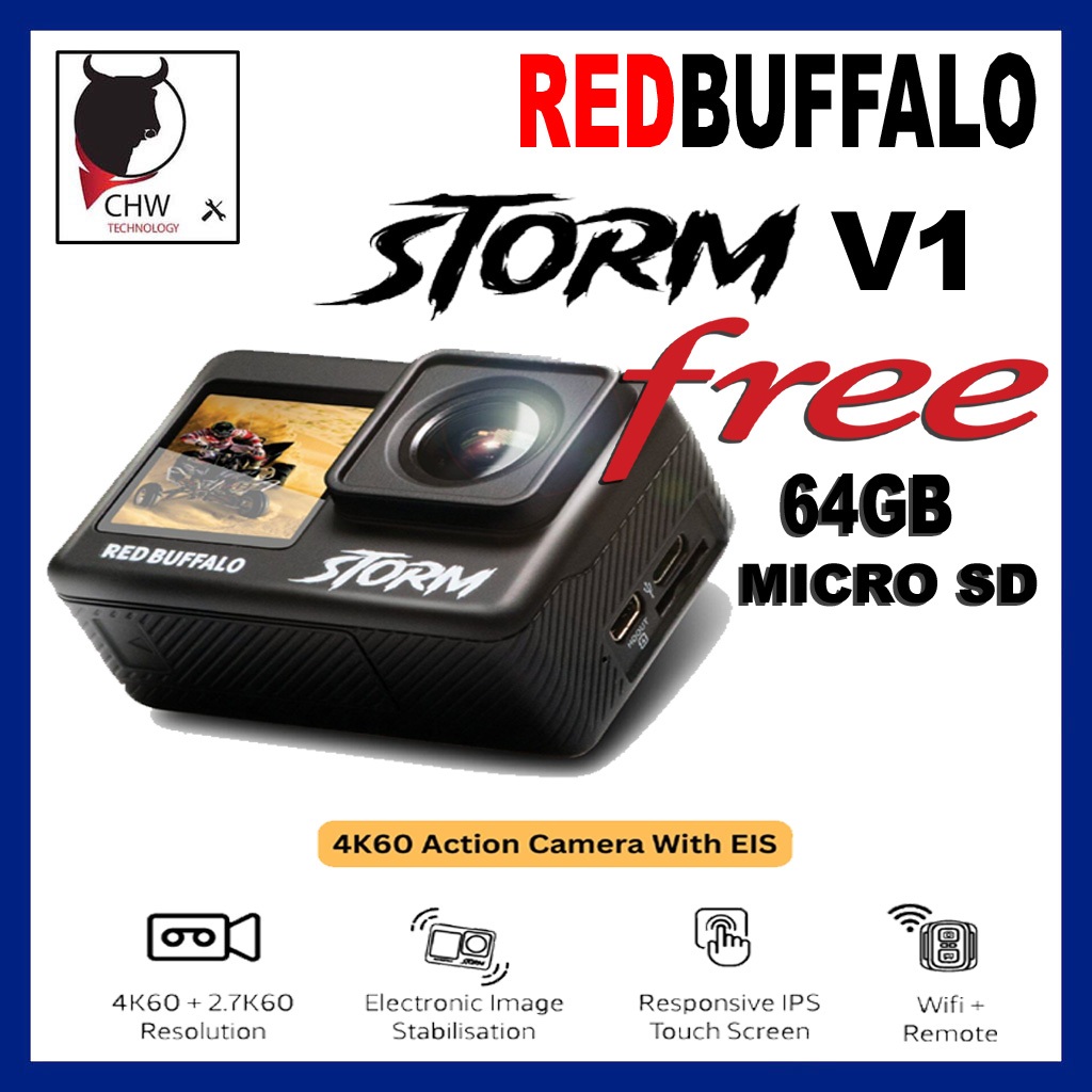 RED BUFFALO STORM ACTION CAMERA VERSION V1 WITH FREE 64GB/ VERSION V2 ...