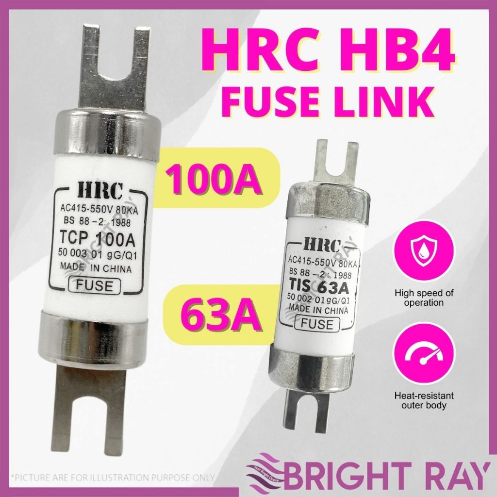 HRC HB4 Fuse 63A/100A Ceramic Fuse Link Fius T1S TCP Relay MCB Cut Out ...