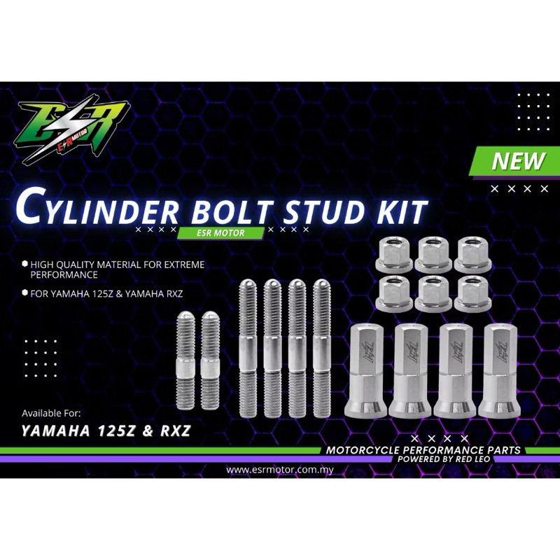 ESR MOTOR CYLINDER BOLT STUD KIT SET 125ZR RXZ WAVE125 LAGENDA SRL 115 ...