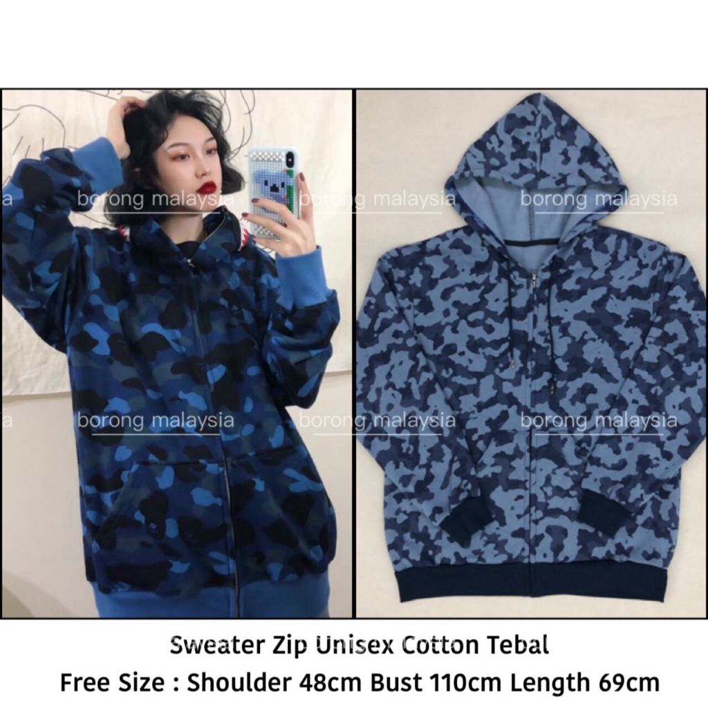 Sweater Hoodie Zip READY STOCK Unisex Free Size Cotton Tebal