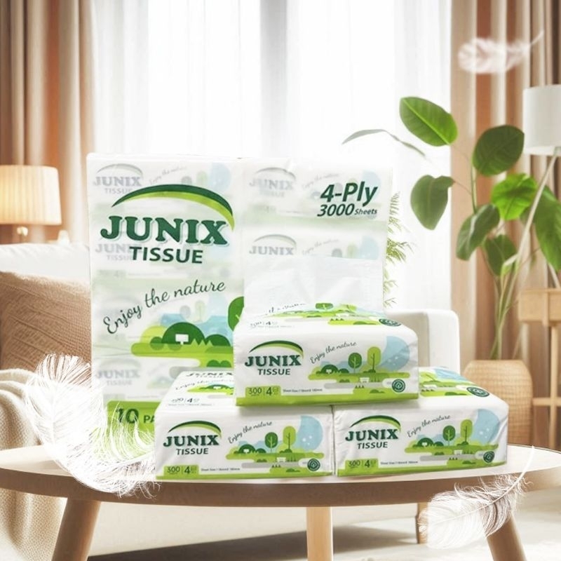 JUNIX Facial Tissue 🔥10-in-1 Pack🔥4-ply × 75pulls= 300pcs/Napkins ...