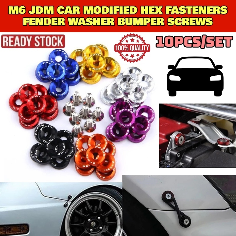 10pcs M6 JDM Car Modified Hex Fasteners Fender Washer Bumper Engine ...