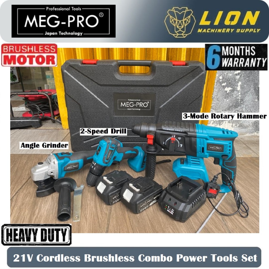 MAXX99/MEGPRO 21V Brushless Power Tool Set 3in1 Cordless Rotary Hammer ...