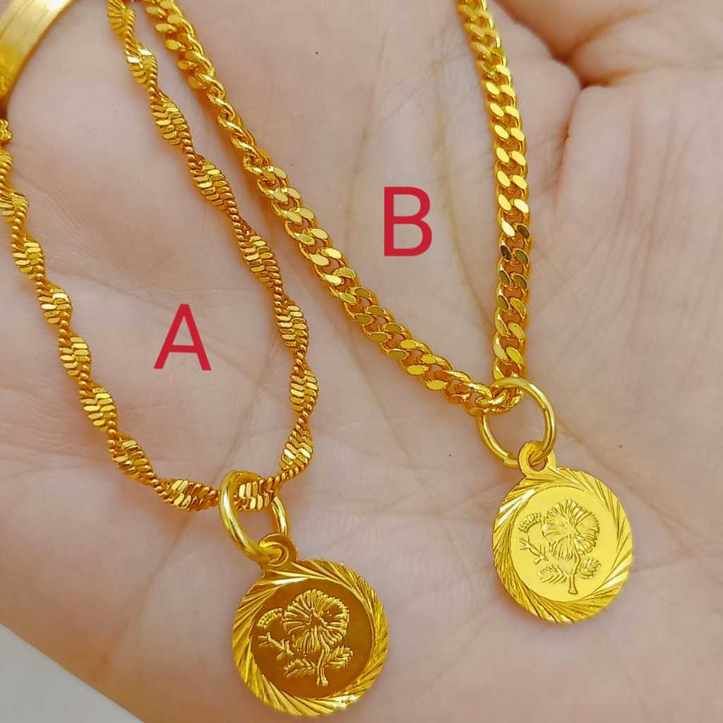 Rantai Leher set Emas Bangkok necklace SET GOLD PLATED | Shopee Malaysia