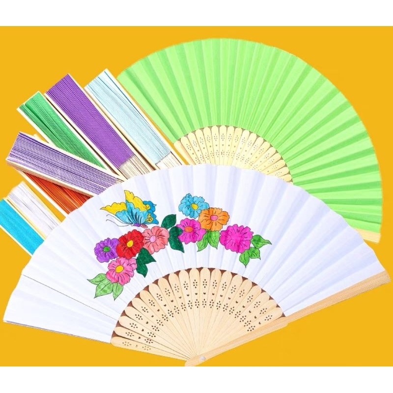 DIY Blank Paper Fan diy空白纸扇子折扇白扇儿童diy绘画扇子幼儿园手工制作画画小凉扇 | Shopee Malaysia