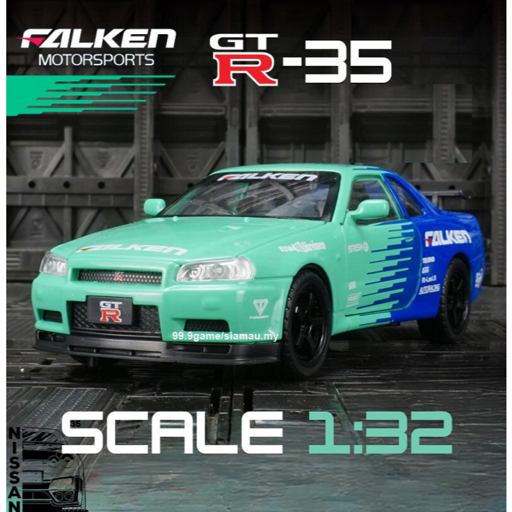 1:32 Nissan Skyline GT-R R34 Model Car, Diecast Collectible Pull Back ...