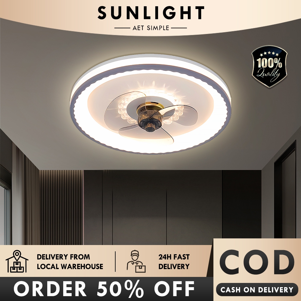 Lampu kipas siling bulat Lampu kipas hiasan LED Kawalan jauh lampu ...