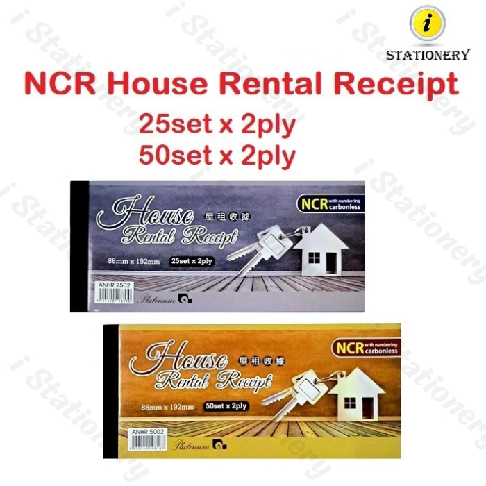 Platinum NCR House Rental Receipt ( 25's x 2ply ) ( 50's x 2ply ...