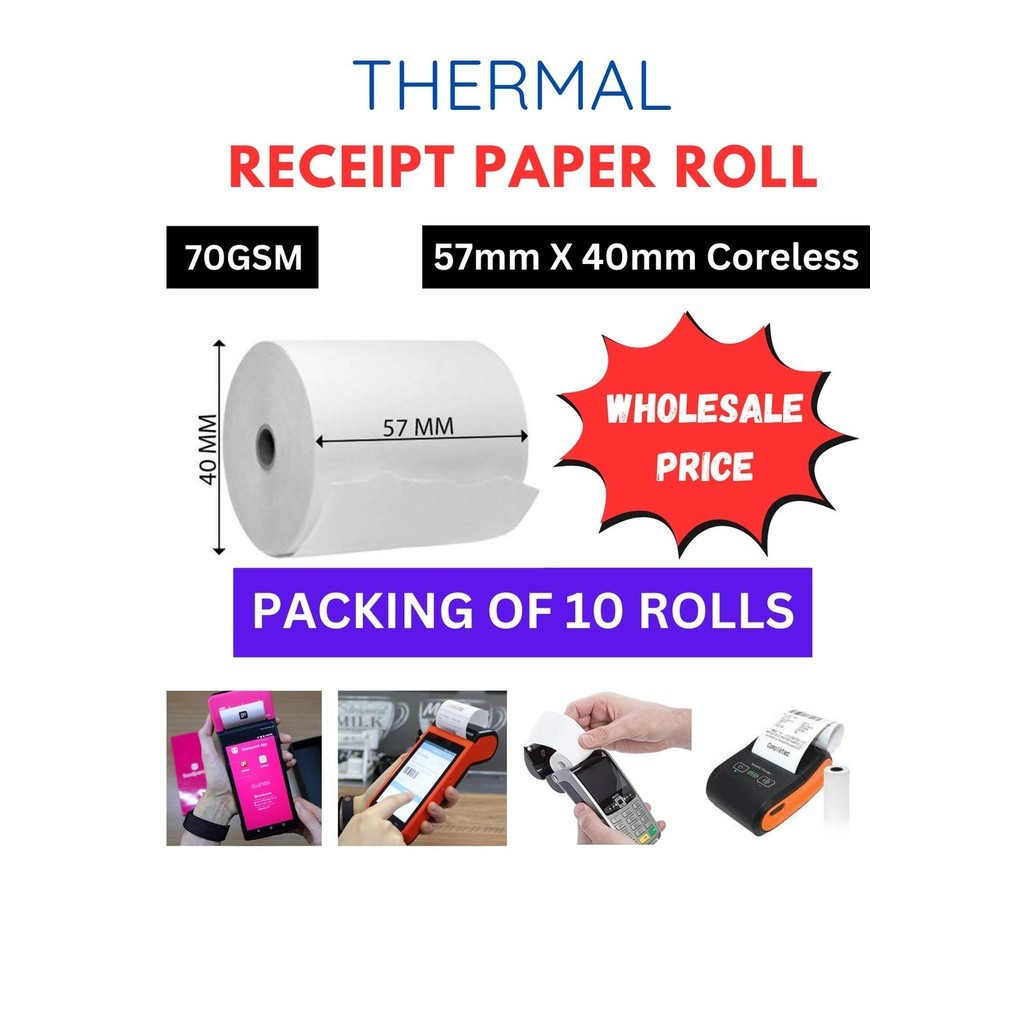 [ 10 ROLLS ] 57mm*40mm Coreless Thermal Paper Roll | Kertas Receipt ...