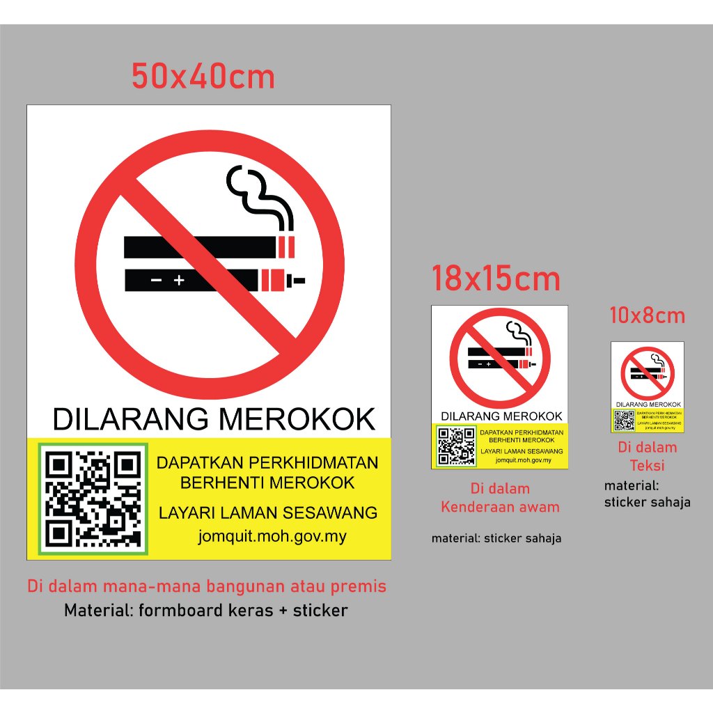 (KKM Standard) papan tanda sign dilarang merokok / No smoking | Shopee ...