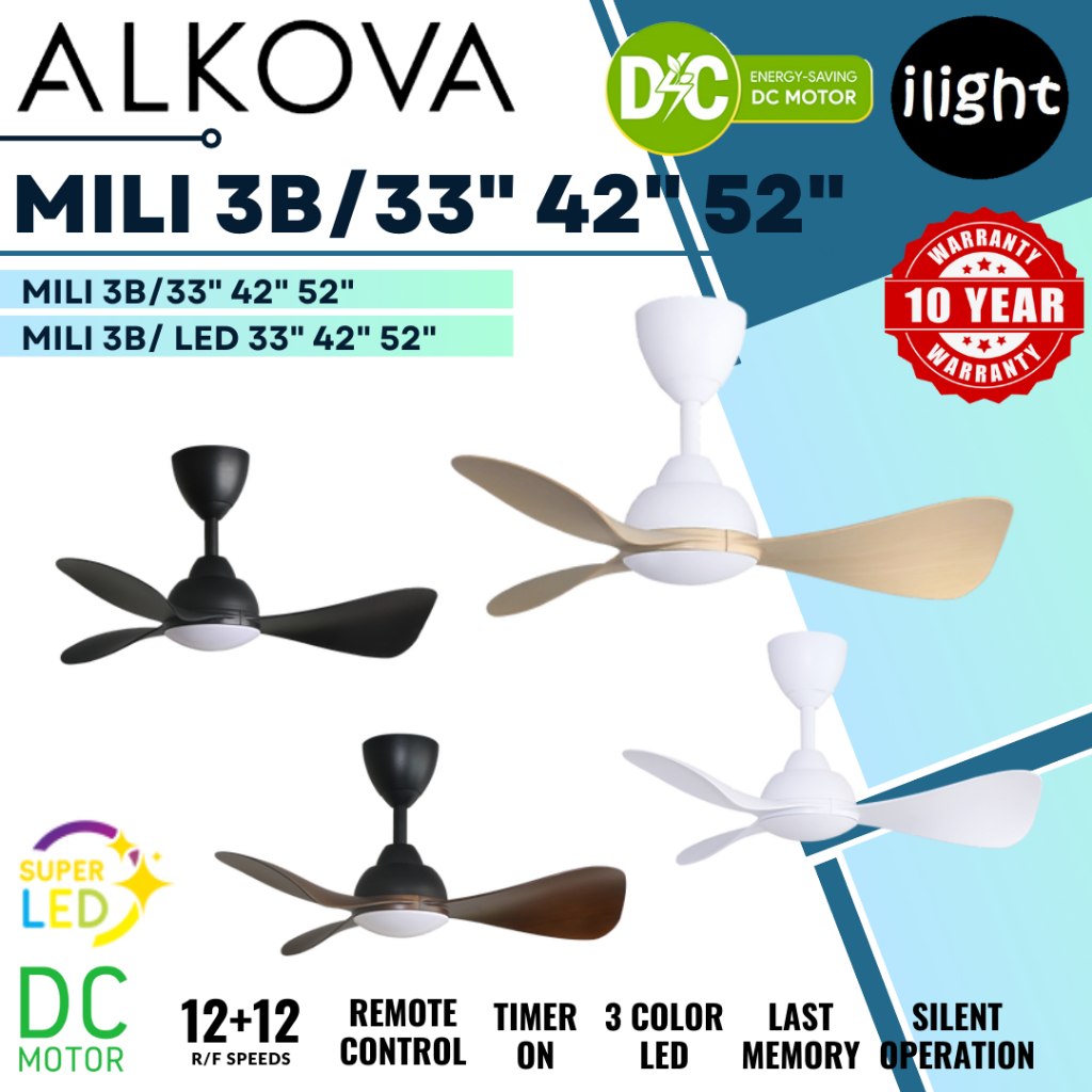 Alpha Alkova Mili | Mili LED 33 42 52 Inches DC Motor 3 ABS Blades 12 ...