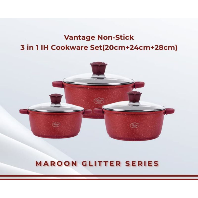 🌄Vantage cookware 3 in 1 maroon glitter series 🌄 | Shopee Malaysia