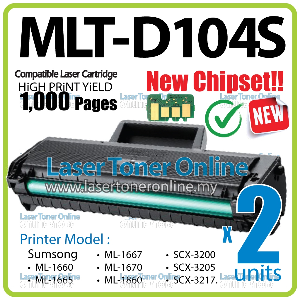 2x MLT-D104S MLTD104S MLT D104S Samsung ML-1660 ML-1665 ML-1667 ML-1670 ...