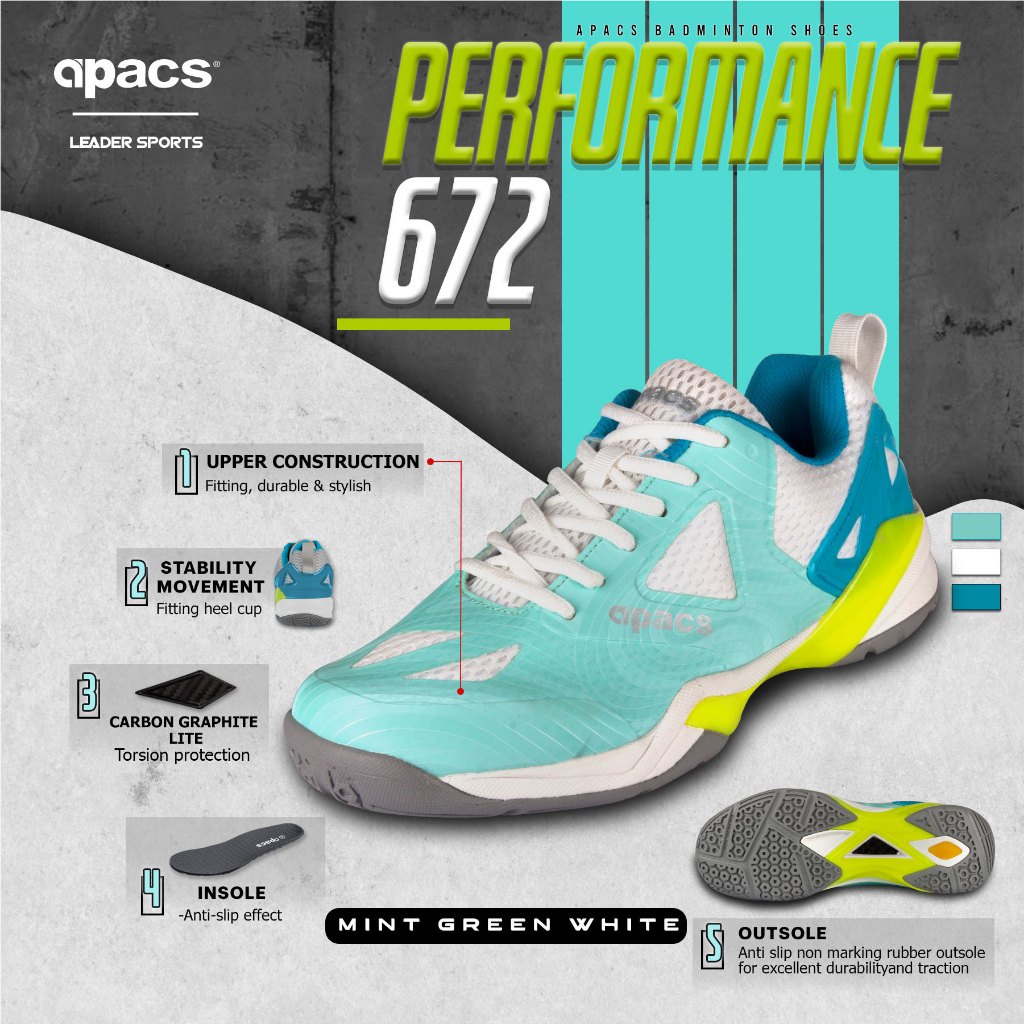 (FREE T-SHIRT& SHOES BAG) APACS INDOOR/ON COURT SHOES PERFORMANCE 672 ...