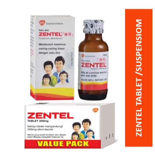 ZENTEL DEWORMING SUSPENSION 10ML/ TABLET 200MG( VALUE PACK ) | Shopee ...