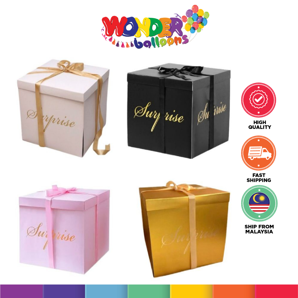 Surprise Box (25cm x 25cm x 35cm) | White / Black / Pink | With Ribbon ...