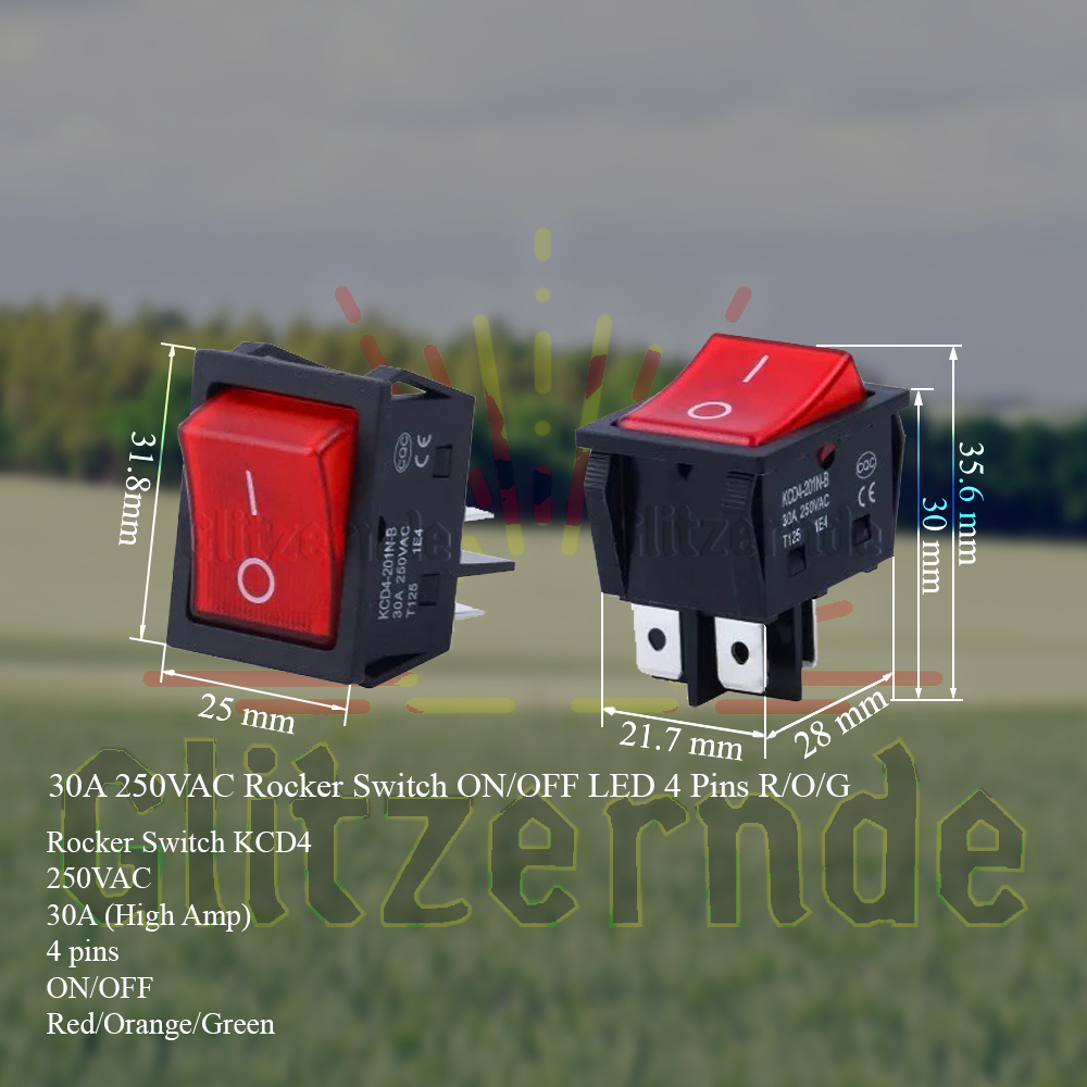 30A 250VAC Rocker Switch ON/OFF LED 4 Pins Red/Orange/Green | Shopee ...