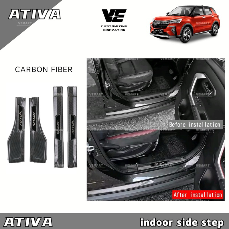 Vemart perodua ativa car inner door step abs carbon fiber accessories ...